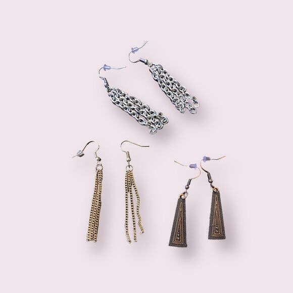 Set of 3 Boho, chain Link, Primitive Style, Dangle Earrings - Picture 7 of 12